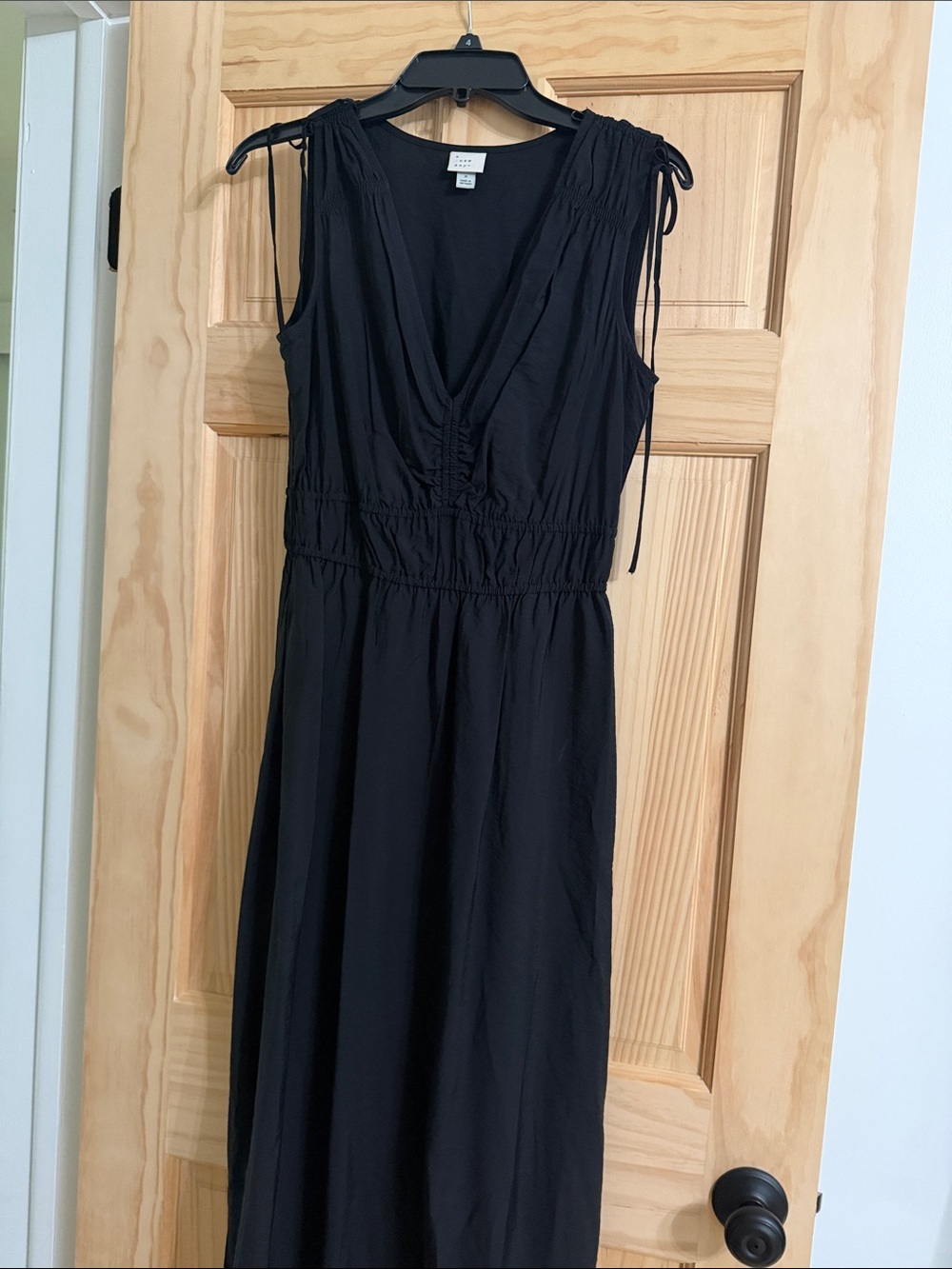 A New Day Black Sleeveless V-Neck Maxi Dress with Tie Shoulders